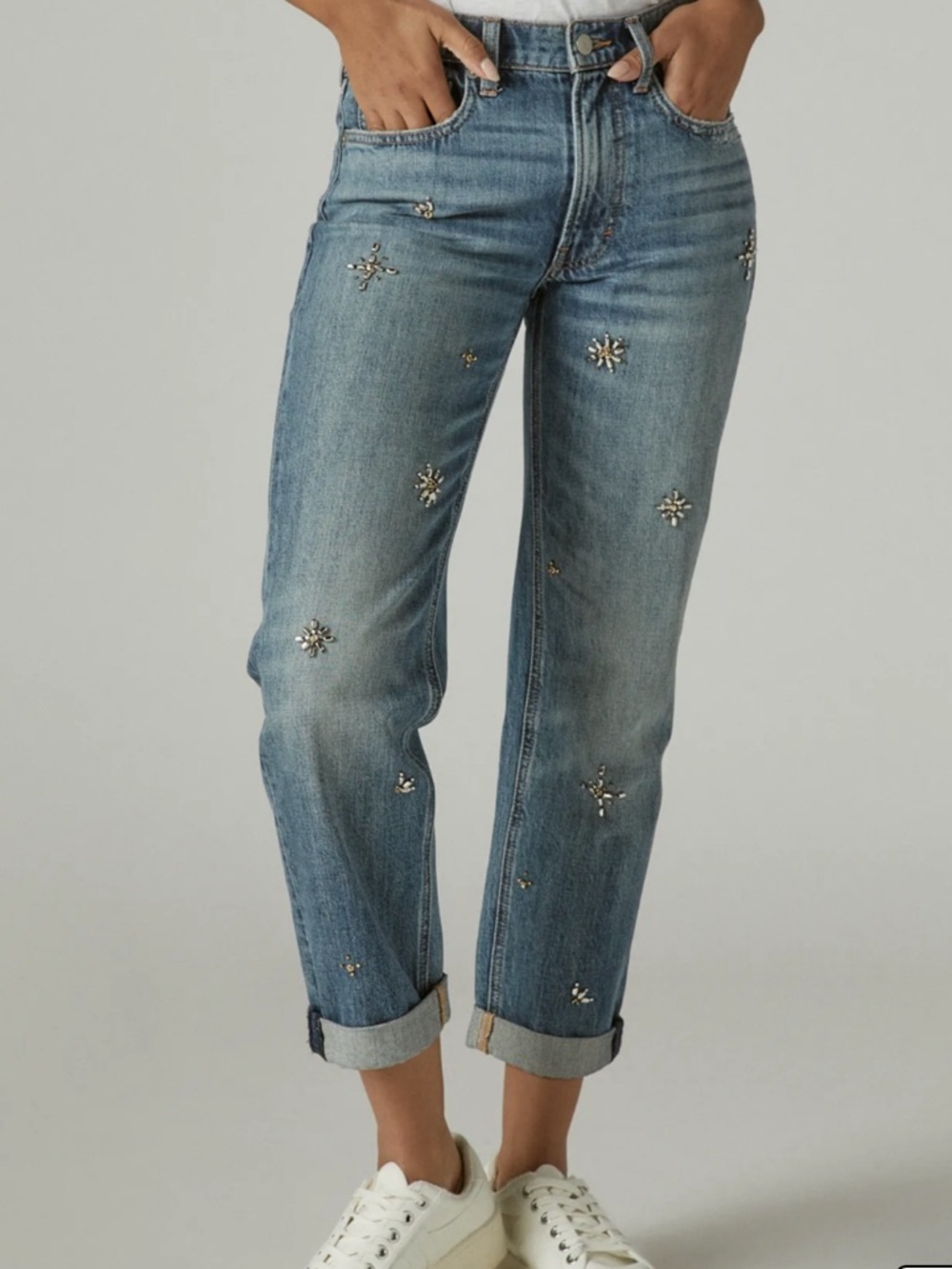 Lucky Brand Bridgette Slim Straight Embellished Jeans Size 8/29 Rhinestone Denim